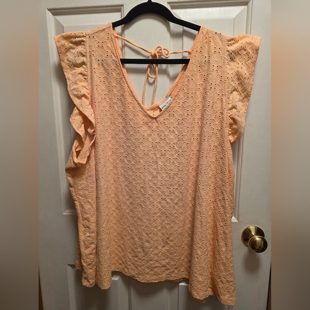 Ava & Viv Peach Eyelet Shirt Size 4x - Picture 2 of 6